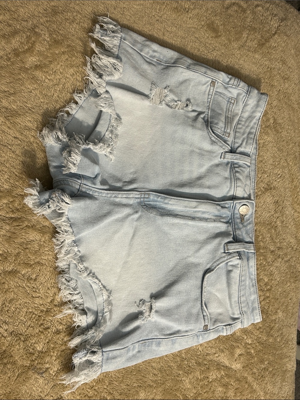 Celebrity Pink Light Blue Distressed Frayed Denim Shorts